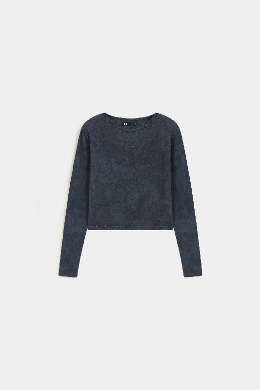 Super Cropped T-shirt With Washed-out Effect-- Sequined Glittery Shiny