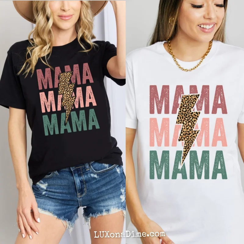 Leopard MAMA Colorful Graphic 100% Cotton Short-sleeve Tee Shirt-- Front Pockets Side Pockets Patch Pockets