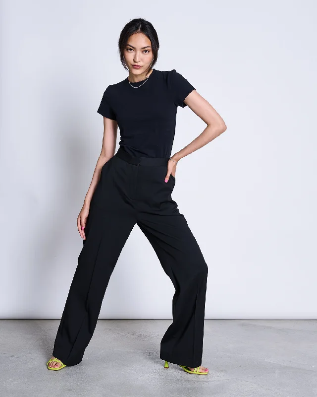 T-SHIRT PALOOMA BLACK GOTS-- Notch Collar Peter Pan Collar Cowl Neck