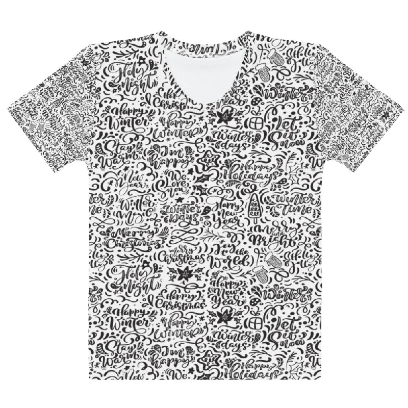 Christmas Typography Pattern Women's T-shirt-- Denim Fabric Leather Fabric Suede Fabric