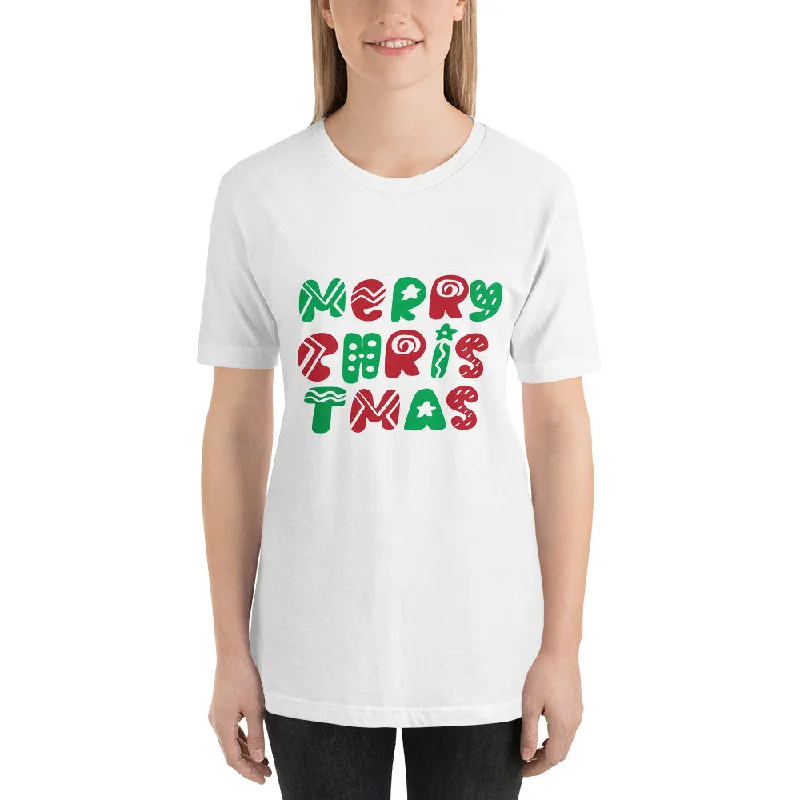 Merry Christmas Typography Short-Sleeve Women's T-Shirt-- Rayon Fabric Velvet Fabric Corduroy Fabric