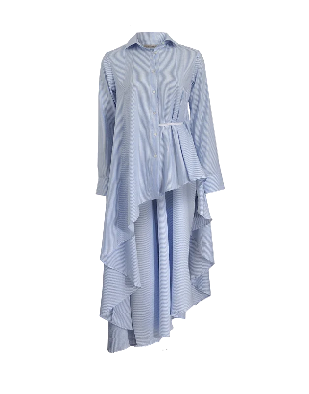 Asymmetrical Waterfall Hem Shirt-- Spandex Blend Rayon Blend Denim Blend