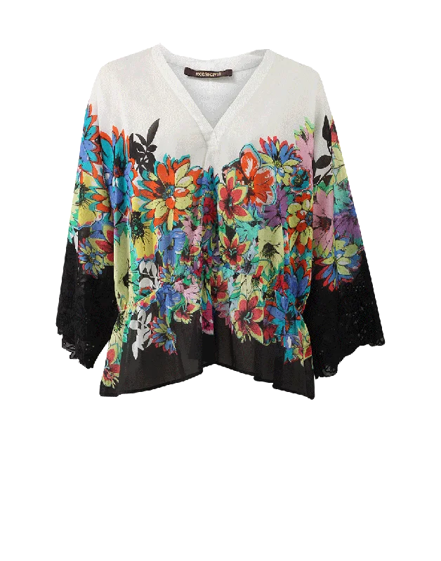 Flower Power Lace Trim Shirt-- Striped Floral Plaid
