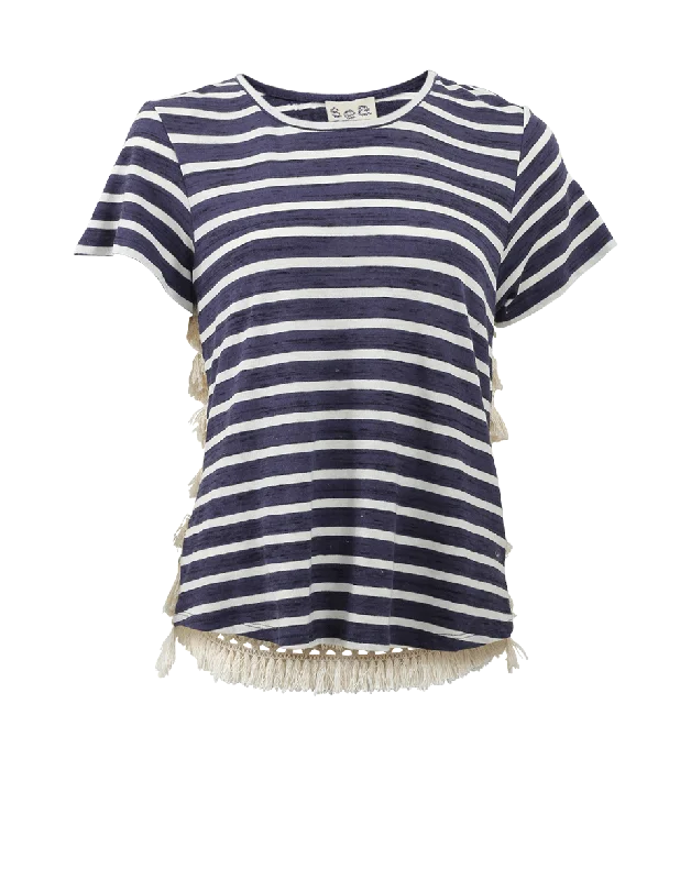 Stripe Crochet Back T-Shirt-- Seamless Knitted Crochet