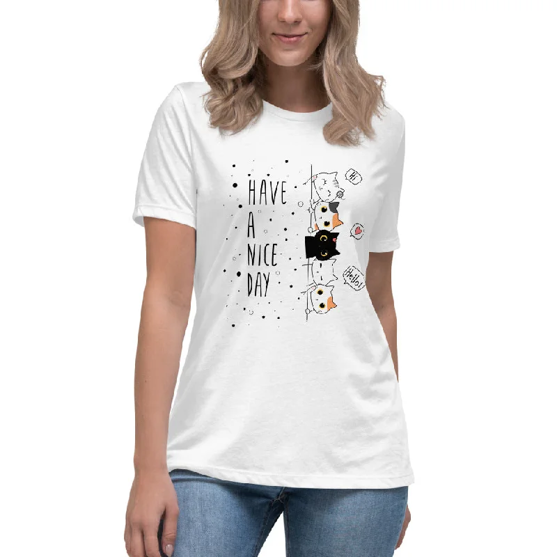 Cute Cat Family Cartoon Women's Relaxed T-Shirt-- Boxy Fit Fitted Loose
