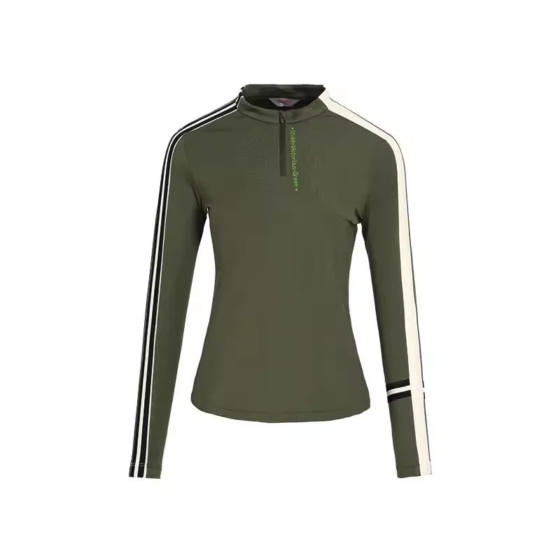 SVG Women's Olive Green Modal Long Sleeve Stand Collar T-Shirt-- Oversized T-Shirt Spandex breathable