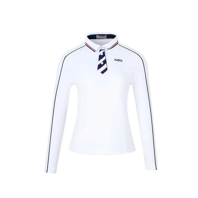 SVG Golf Autumn and Winter Women's Striped Color Block Long Sleeve T-shirt-- Modern Contemporary Chic