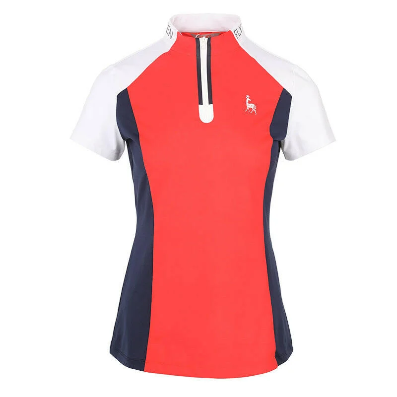 SVG Golf Women's Contrast Short Sleeve T-Shirt Stand Collar-- Zippered Buttoned Snapped