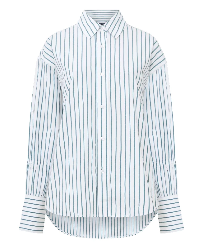Rhodes Poplin Sleeve Detail Shirt - Linen White/Forest Green-- Terry Blend Velvet Blend Canvas Blend
