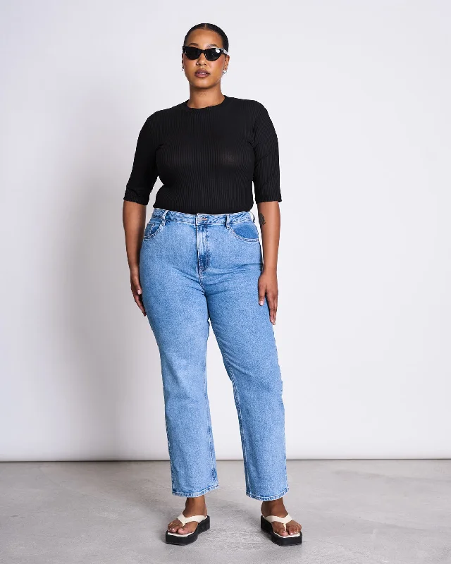 LYOCELL RIB T-SHIRT NINA BLACK-- Houndstooth Herringbone Solid