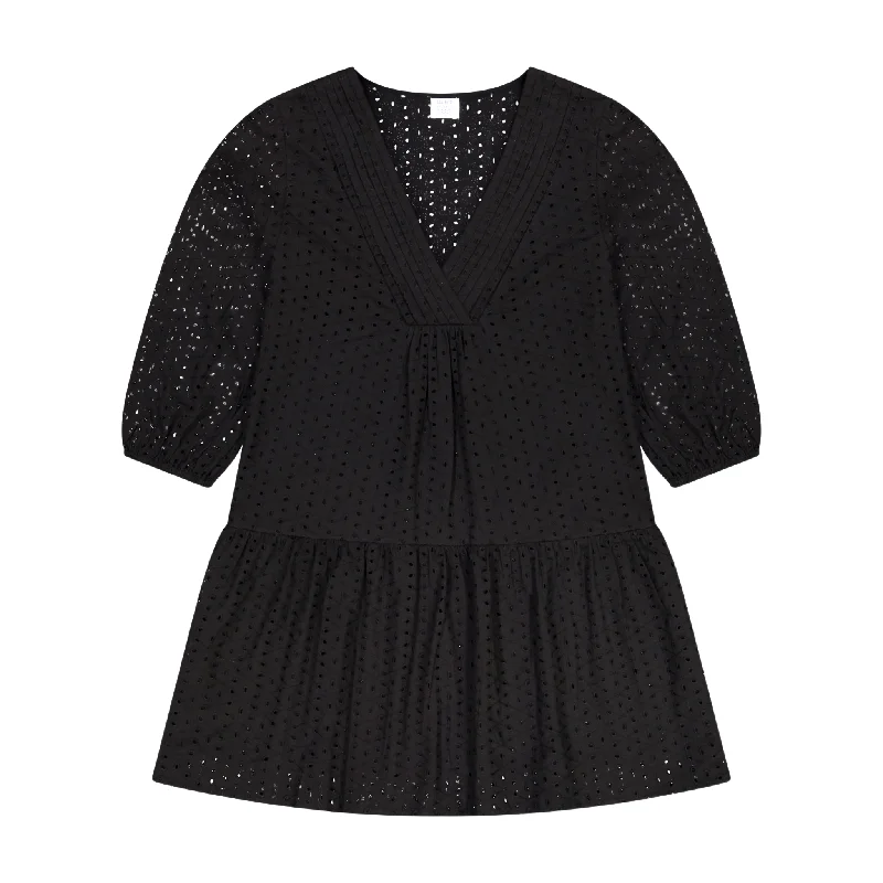 Marina Women's Mini Dress in Black Eyelet Cozy Ribbed Mini Dress