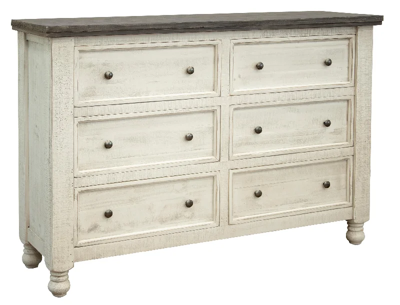 Stone - Dresser With 6 Drawers - Antiqued Ivory / Weathered Gray Boatneck Modish Everyday