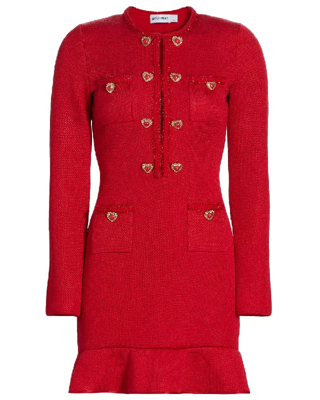 Red Knit Heart Buttoned Mini Dress Stylish Summer Mini Dress