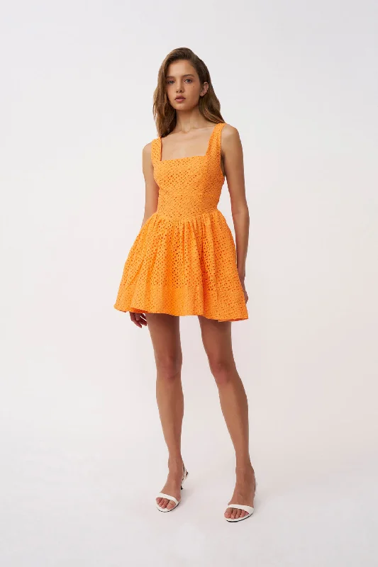 Vita Anglaise Mini Dress - Peach Elegant Off-Shoulder Dress Mini