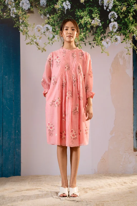 Dahlia Print Pleated Dress Tunics Fall fleece