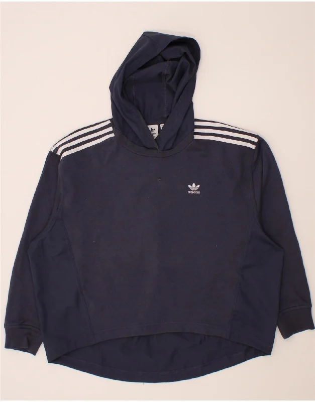 ADIDAS Womens Oversized Hoodie Jumper UK 12 Medium Navy Blue Cotton Hoodie with Zipper Versatile Modern