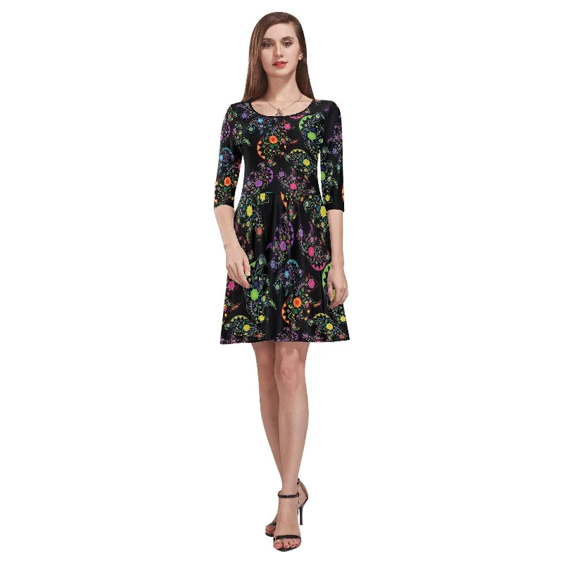 Neon Floral Bears Tethys Half-Sleeve Skater Dress Tunics Stylish modern