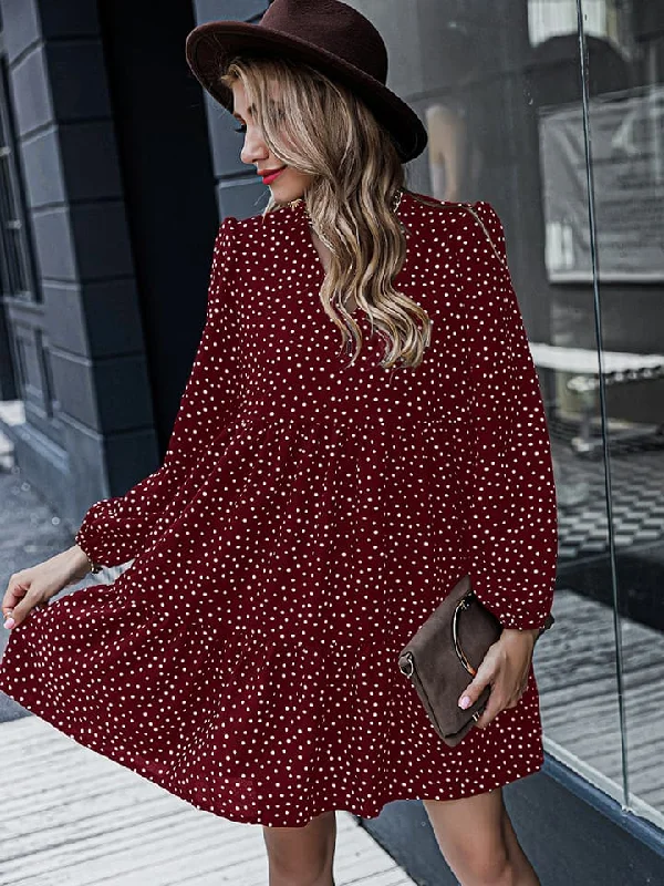 V-Neck Long Sleeve Mini Dress Trendy Lace Mini Dress