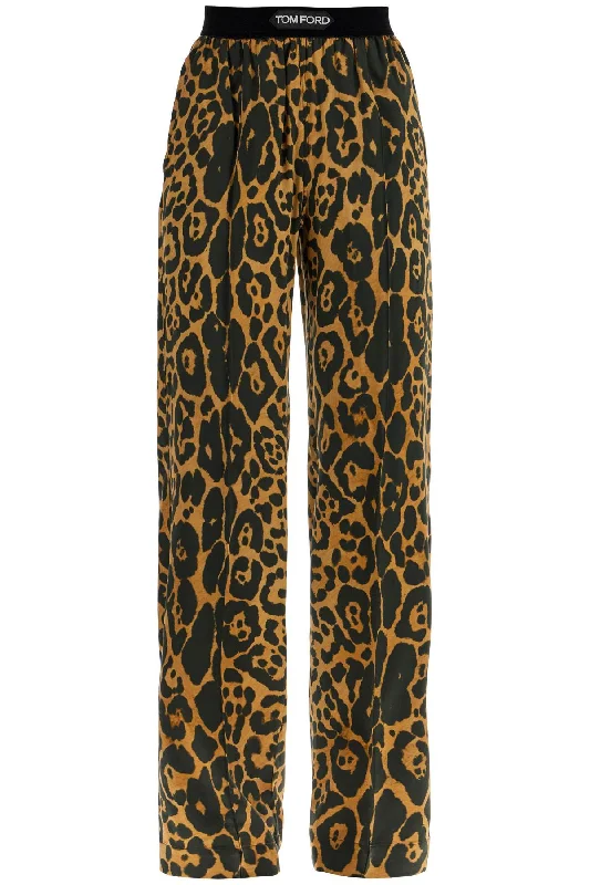 wide leg leopard print silk pants in camel and black PAW397 FAP225 CAMEL Elegant Trouser Pants
