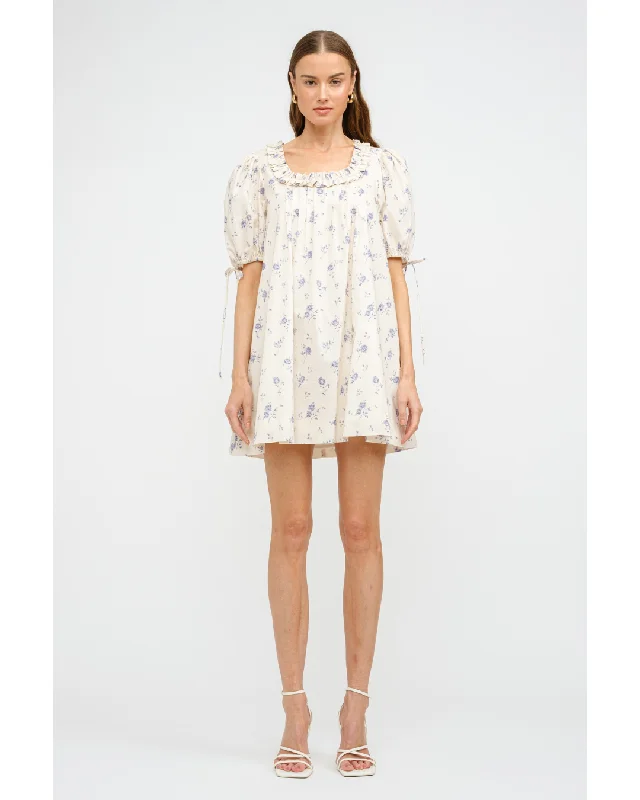 Regina Floral Mini Dress Ivory Comfortable Fit-and-Flare Mini Dress