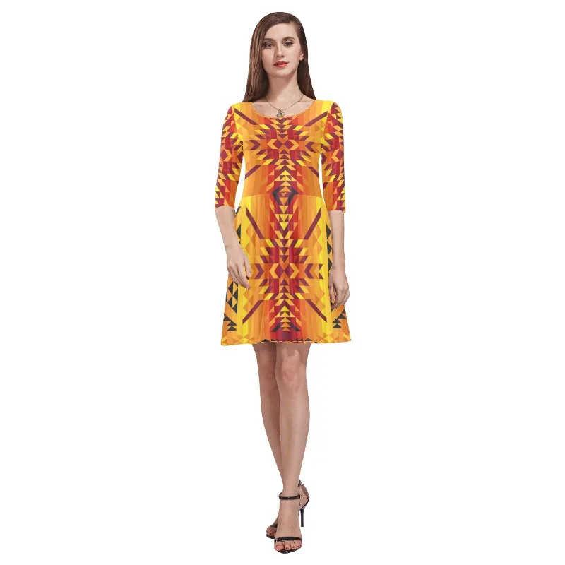 Desert Geo Yellow Red Tethys Half-Sleeve Skater Dress Tunics Short Trendy