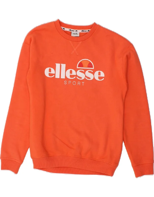 ELLESSE Womens Graphic Sweatshirt Jumper UK 8 Small Orange Cotton Hoodie with Crew Neck Simple Timeless