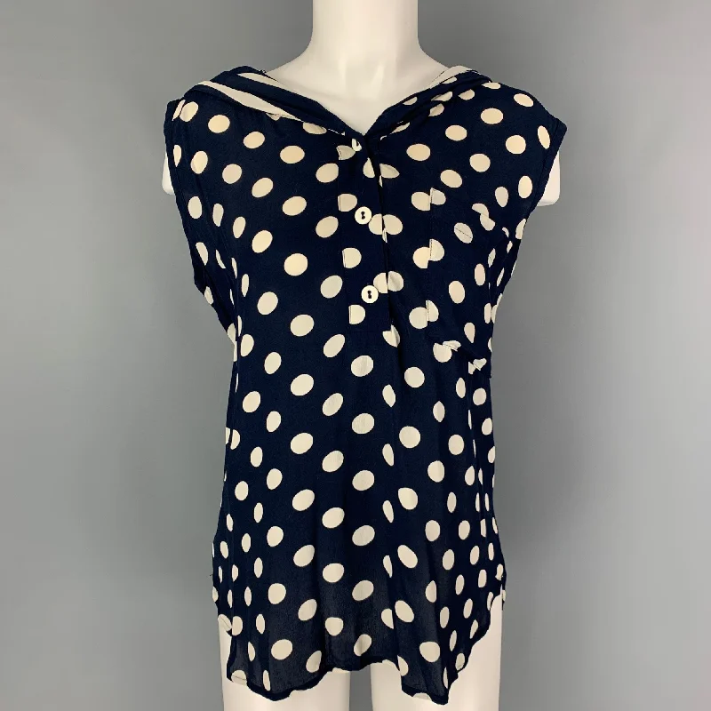 CASIEN SWINGER Size S Navy Cream Rayon Polka Dot Hoodie Casual Top Hoodie with Applique Textured Unique