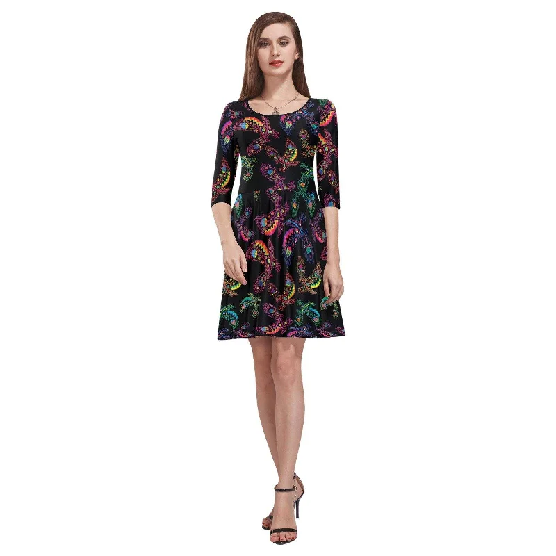 Neon Floral Eagles Tethys Half-Sleeve Skater Dress Tunics Practical easy-care