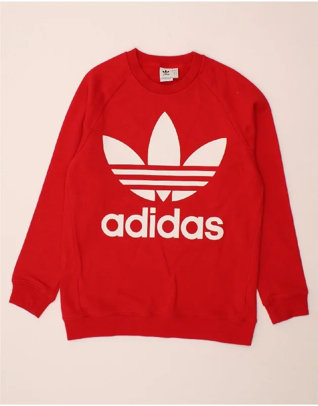 ADIDAS Womens Oversized Graphic Sweatshirt Jumper UK 8 Small Red Cotton Hoodie with Camouflage Military Edgy