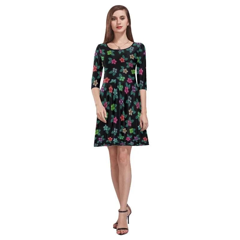 Berry Flowers Black Tethys Half-Sleeve Skater Dress Tunics Sophisticated sleek