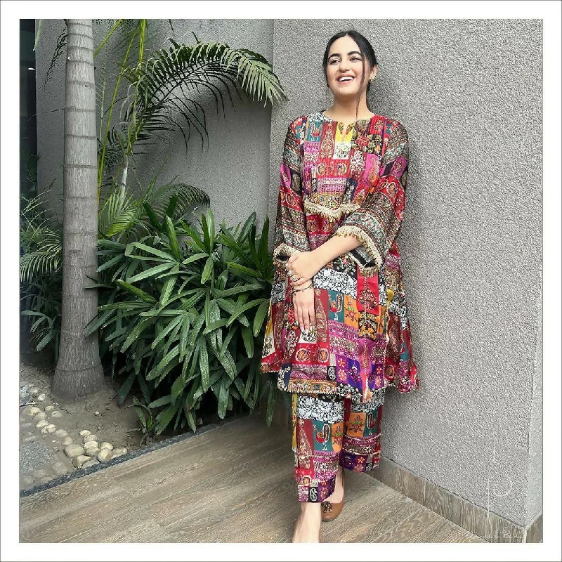 Preksha Creation Women Fancy Designer Crepe Silk Fabric Suit With Print And Lace Work And Stitched Pant - Multi High-Waist Yoga Pants