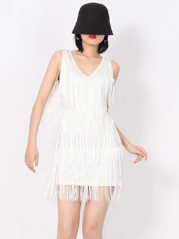 V-Neck Sleeveless Solid Mini Dress S 378186 Elegant Off-Shoulder Dress Mini