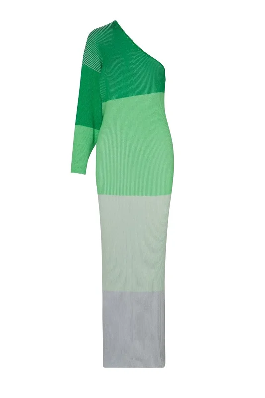LEAVES DRESS IN PISTACHIO CREAM Off-the-shoulder Chic Trendy