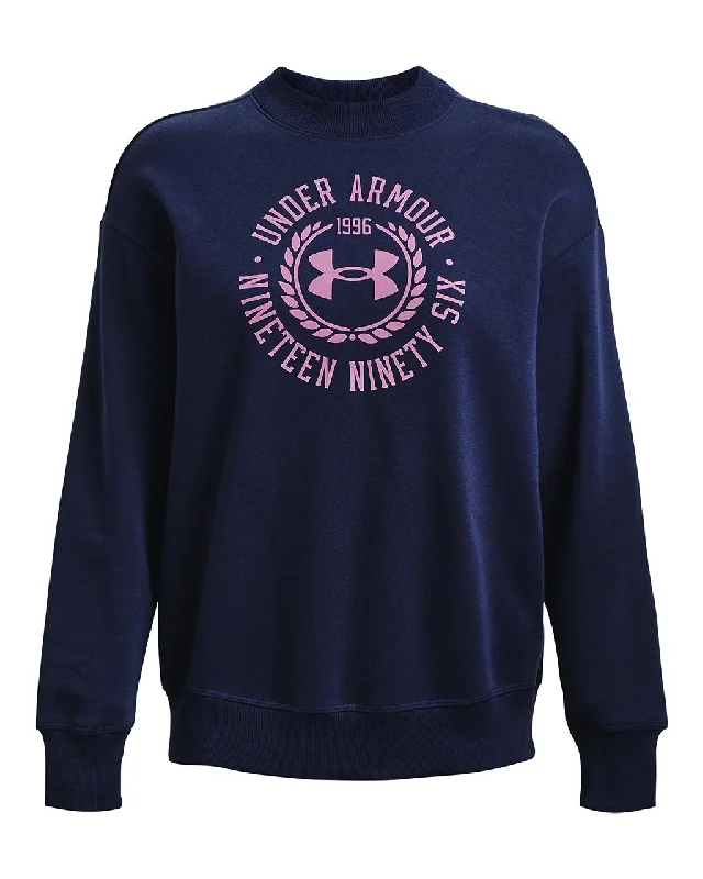 Under Armour Womens Rival Fleece Crest Graphic Crewneck Sweatshirt Hoodie with Exposed Zipper Edgy Industrial