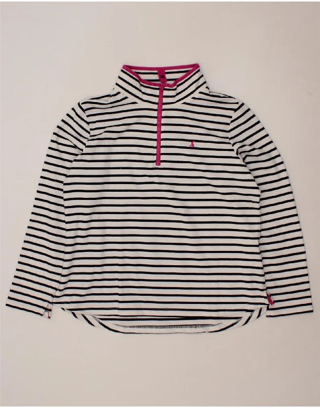 JOULES Womens Zip Neck Sweatshirt Jumper UK 18 XL White Striped Cotton Hoodie with Ribbed Neckline Snug Warm