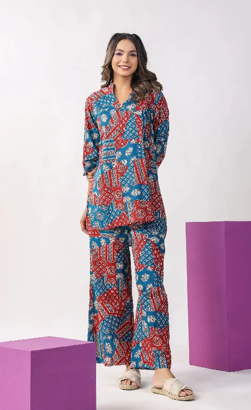 Women's Printed Mandrain Collar Kurta And Pant Set - Alvami Fashionable Tapered Leg Pants