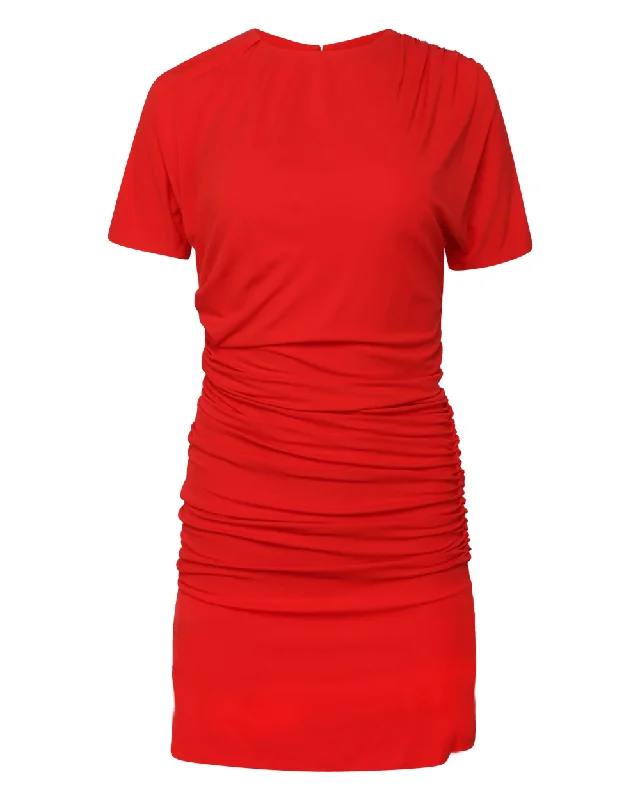 Red Kiko Short Sleeve Mini Dress Stylish Puff Sleeve Mini Dress