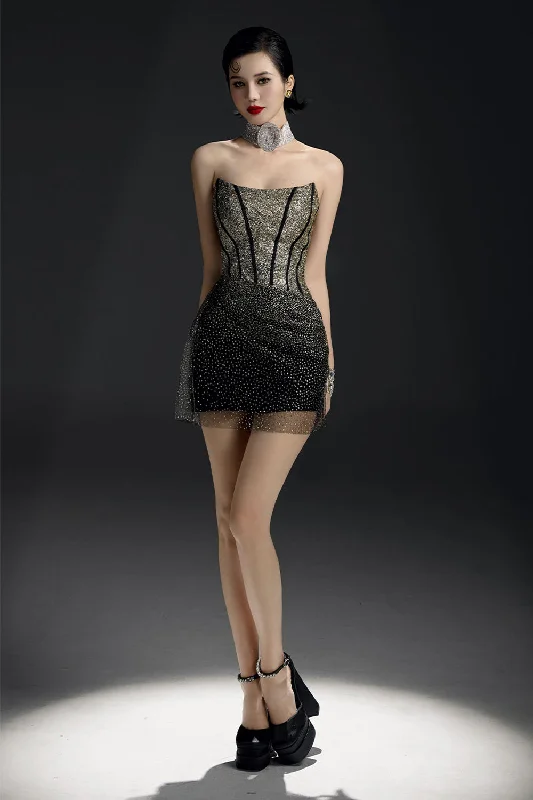 Twilight A-line Scoop Neck Mesh Sequin Mini Dress Trendy Mesh Mini Dress