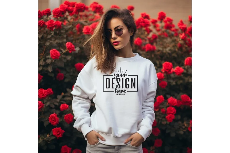 Gildan 18000 Woman White Sweatshirt Mockup Hoodie with Gradient Ombre Colorful