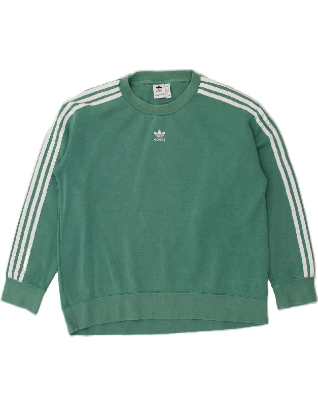 ADIDAS Womens Oversized Sweatshirt Jumper UK 12 Medium Green Cotton Hoodie with Longline Fit Extended Stylish