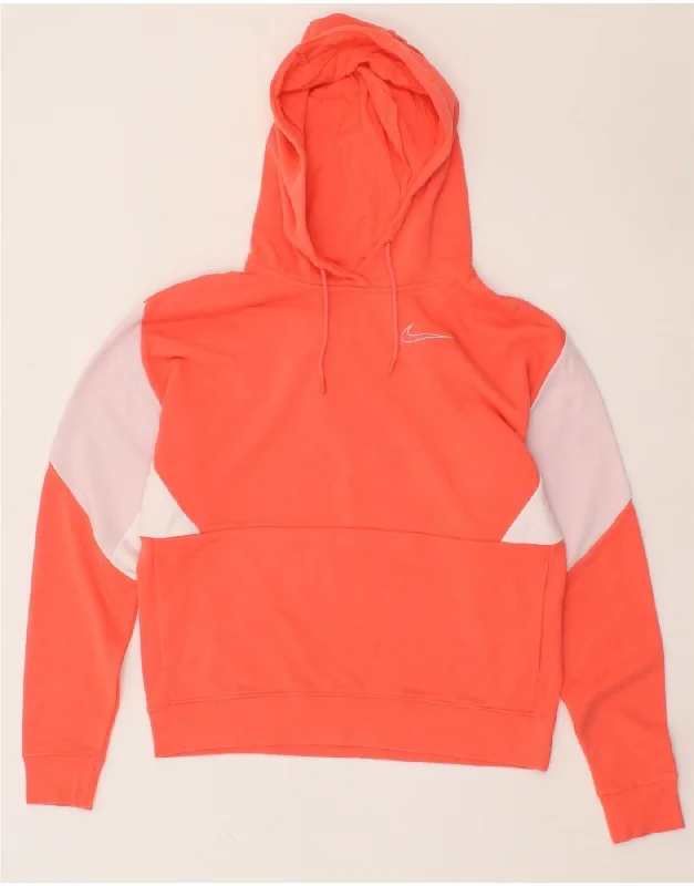 NIKE Womens Oversized Hoodie Jumper UK 6 XS Pink Colourblock Hoodie with Lace Feminine Delicate