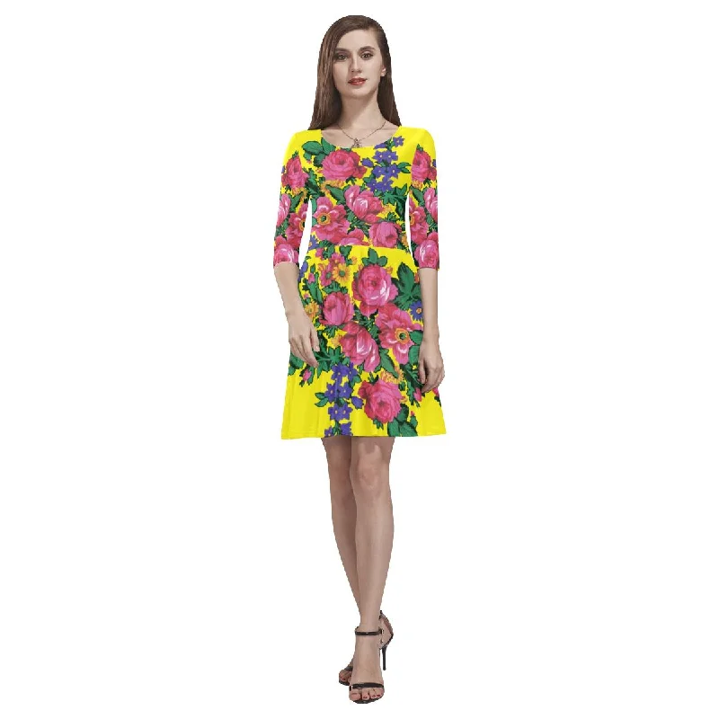 Kokum's Revenge-Yellow Tethys Half-Sleeve Skater Dress Tunics Vintage classic