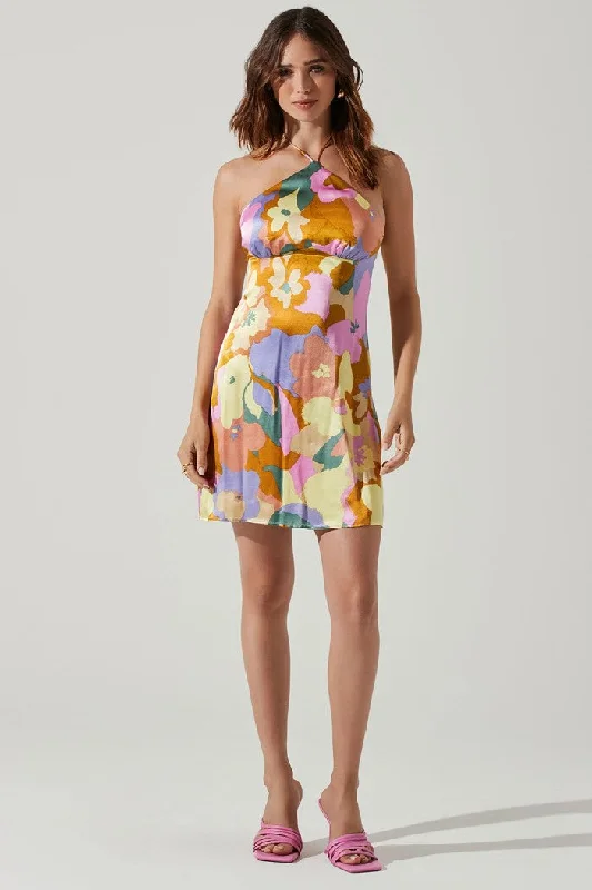 Minda Floral Halter Mini Dress Fashionable Denim Mini Dress