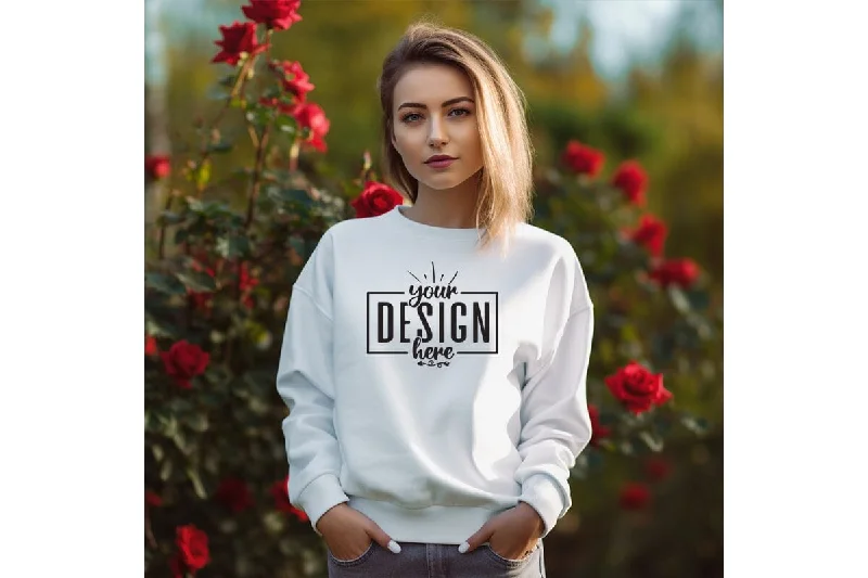 Gildan 18000 Woman White Sweatshirt Mockup Hoodie with Earth Tones Natural Calm
