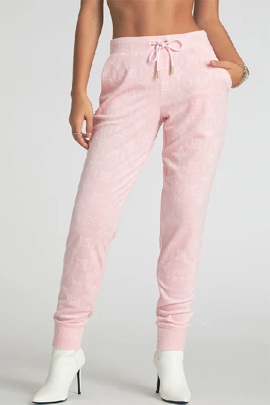 Embossed Velour Pants Elegant High-Waist Pants