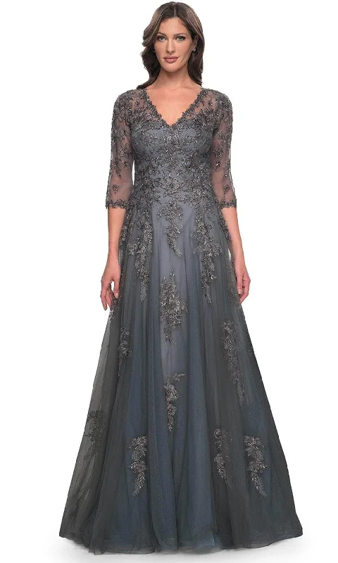 La Femme 30201 - Quarter Sleeve A-Line Dress Tunics Silk luxurious