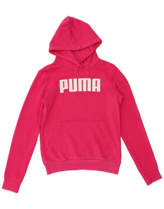PUMA Womens Graphic Hoodie Jumper UK 8 Small Pink Cotton Hoodie with Oversized Fit Loose Comfortable