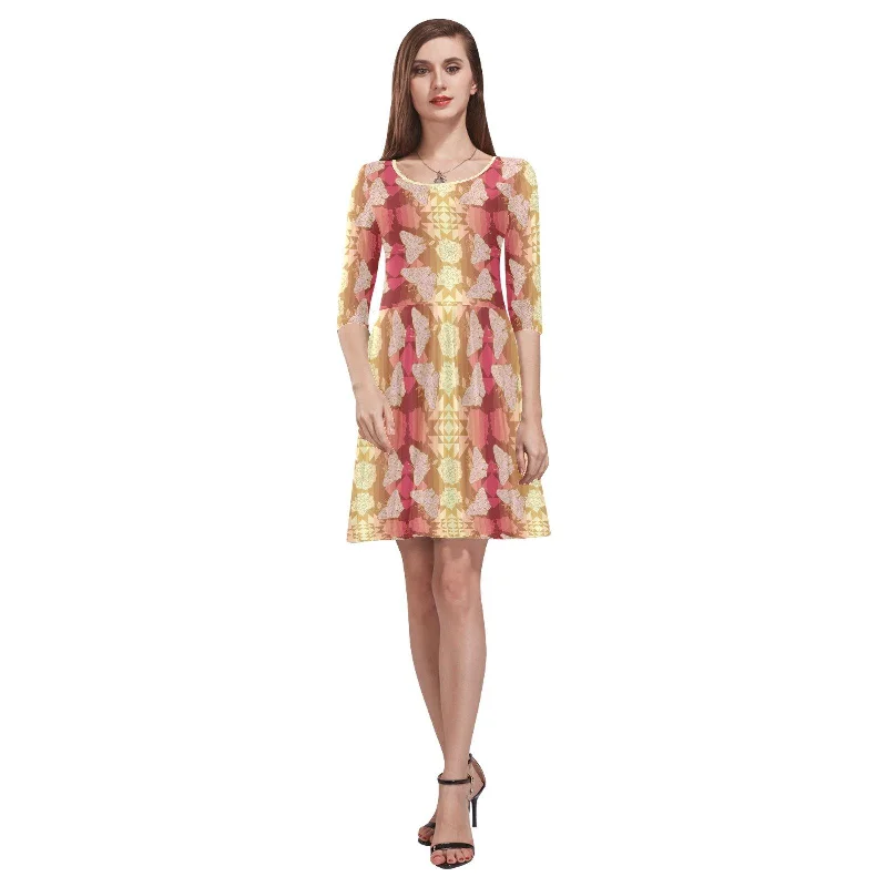 Butterfly and Roses on Geometric Tethys Half-Sleeve Skater Dress Tunics Trendy modern Butterfly and Roses on Geometric Tethys Half-Sleeve Skater Dress Tunics Trendy modern
