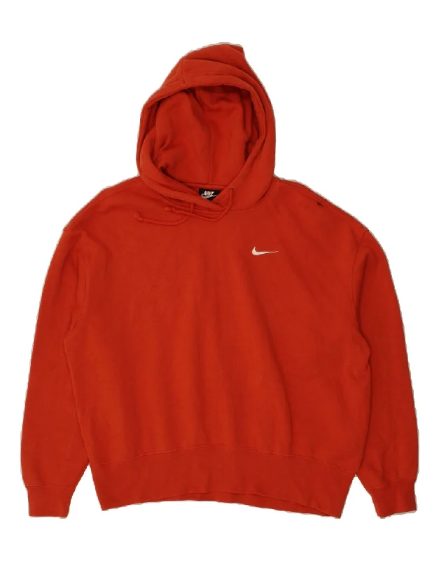 NIKE Womens Oversized Hoodie Jumper UK 14 Medium Red Cotton Hoodie with Batwing Sleeves Loose Dramatic