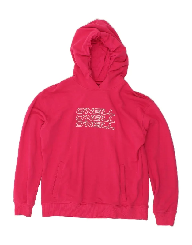 O'NEILL Womens Blue Graphic Hoodie Jumper UK 16 Large Pink Cotton Hoodie with Typography Text Message